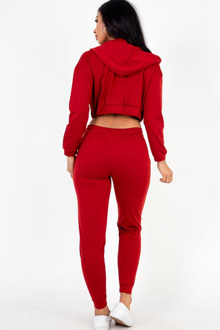 French Terry Cropped Cami Zip-Up Jacket & Joggers Set