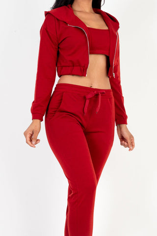 French Terry Cropped Cami Zip-Up Jacket & Joggers Set