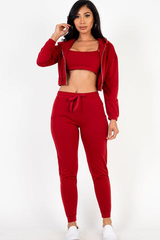 French Terry Cropped Cami Zip-Up Jacket & Joggers Set