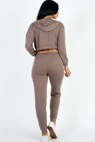 French Terry Cropped Cami Zip-Up Jacket & Joggers Set