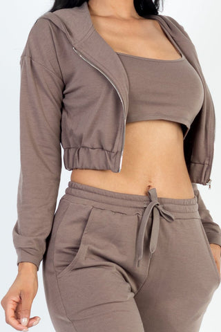 French Terry Cropped Cami Zip-Up Jacket & Joggers Set