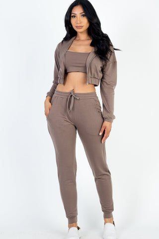 French Terry Cropped Cami Zip-Up Jacket & Joggers Set