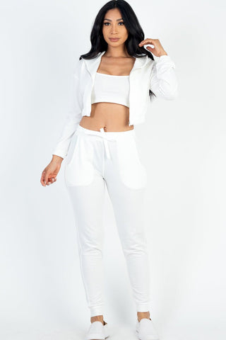 French Terry Cropped Cami Zip-Up Jacket & Joggers Set