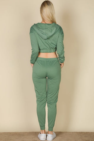 French Terry Cropped Cami Zip-Up Jacket & Joggers Set