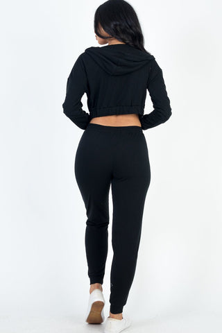 French Terry Cropped Cami Zip-Up Jacket & Joggers Set