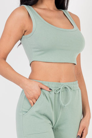 French Terry Cropped Tank Top & Joggers Loungewear Set