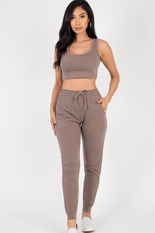 French Terry Cropped Tank Top & Joggers Loungewear Set