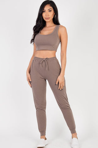 French Terry Cropped Tank Top & Joggers Loungewear Set