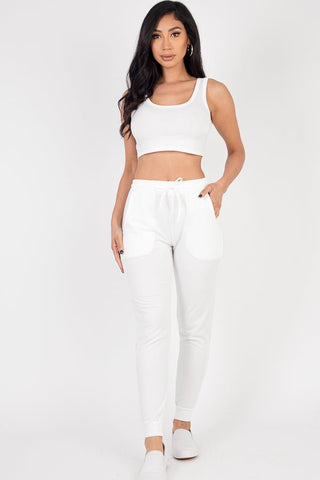 French Terry Cropped Tank Top & Joggers Loungewear Set