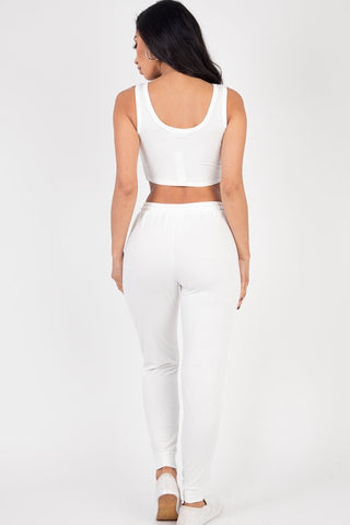 French Terry Cropped Tank Top & Joggers Loungewear Set