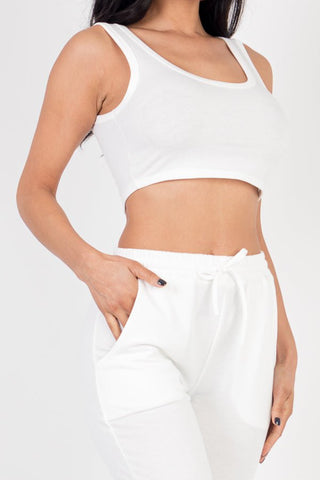 French Terry Cropped Tank Top & Joggers Loungewear Set