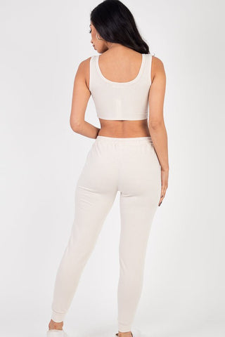 French Terry Cropped Tank Top & Joggers Loungewear Set