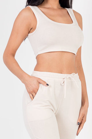 French Terry Cropped Tank Top & Joggers Loungewear Set
