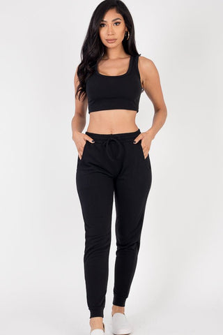 French Terry Cropped Tank Top & Joggers Loungewear Set