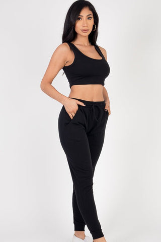 French Terry Cropped Tank Top & Joggers Loungewear Set