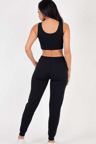 French Terry Cropped Tank Top & Joggers Loungewear Set