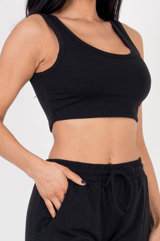 French Terry Cropped Tank Top & Joggers Loungewear Set