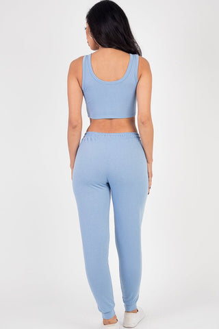 French Terry Cropped Tank Top & Joggers Loungewear Set
