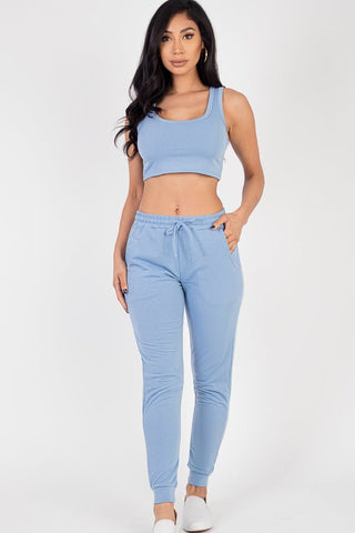 French Terry Cropped Tank Top & Joggers Loungewear Set