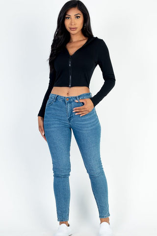 French Terry Cropped Zip Up Hoodie