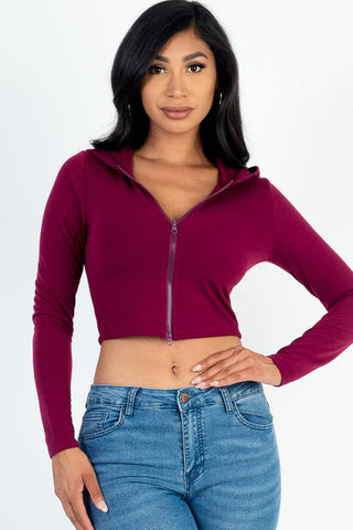French Terry Cropped Zip Up Hoodie