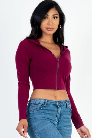 French Terry Cropped Zip Up Hoodie