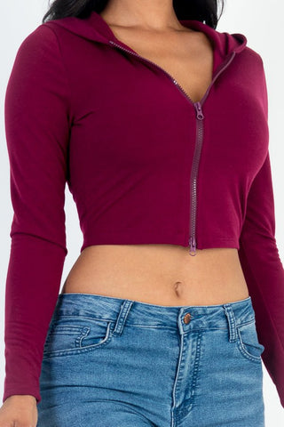 French Terry Cropped Zip Up Hoodie