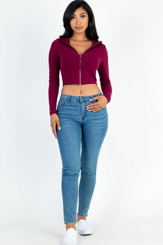 French Terry Cropped Zip Up Hoodie