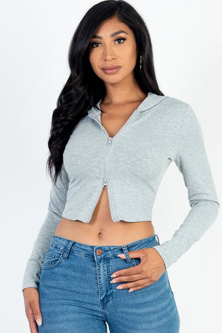 French Terry Cropped Zip Up Hoodie