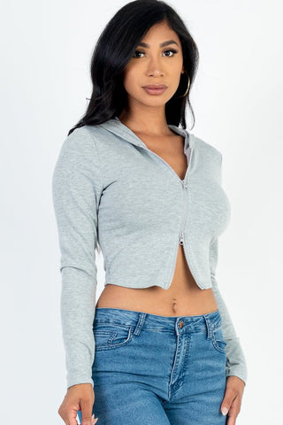 French Terry Cropped Zip Up Hoodie