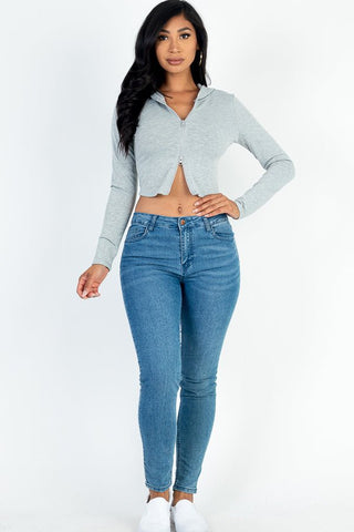 French Terry Cropped Zip Up Hoodie