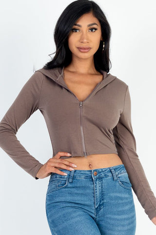 French Terry Cropped Zip Up Hoodie