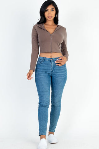 French Terry Cropped Zip Up Hoodie
