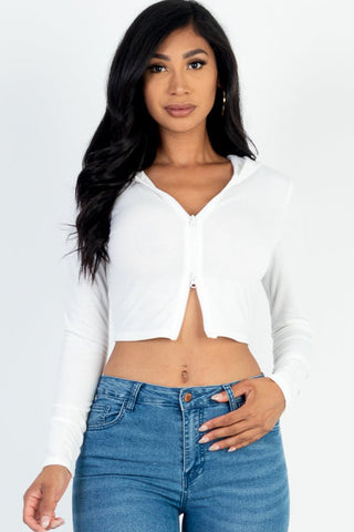 French Terry Cropped Zip Up Hoodie