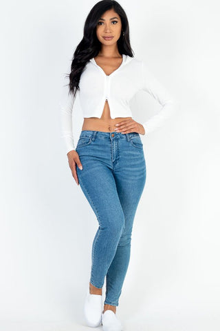 French Terry Cropped Zip Up Hoodie