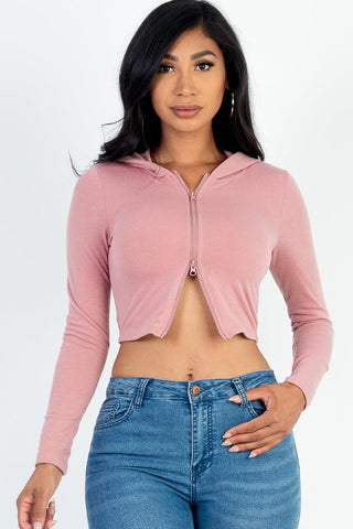 French Terry Cropped Zip Up Hoodie