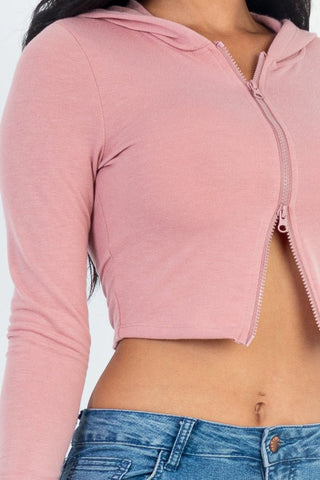 French Terry Cropped Zip Up Hoodie