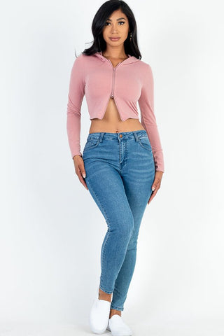 French Terry Cropped Zip Up Hoodie