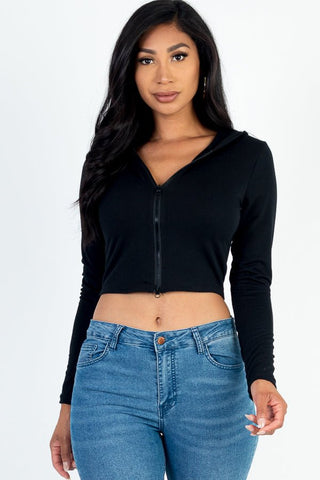 French Terry Cropped Zip Up Hoodie