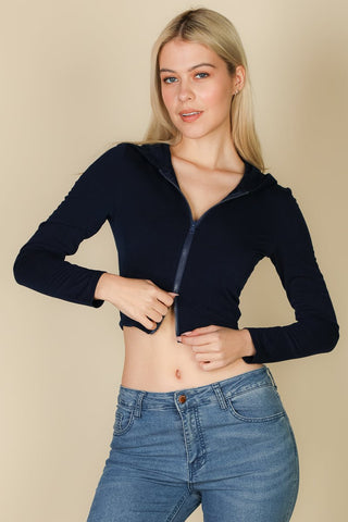 French Terry Cropped Zip Up Hoodie