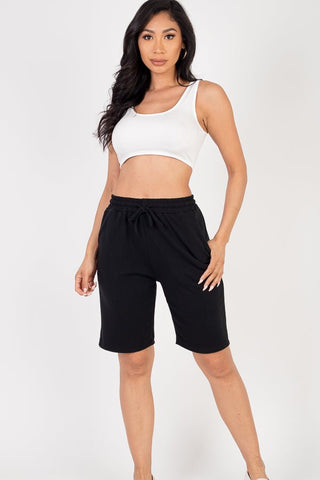 French Terry Stretch Bermuda Shorts | High-Rise