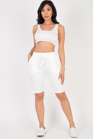 French Terry Stretch Bermuda Shorts | High-Rise