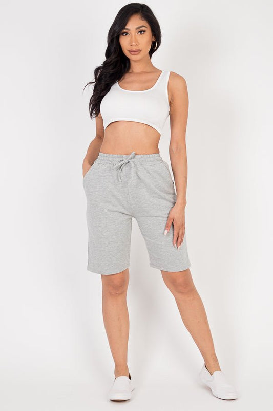 French Terry Stretch Bermuda Shorts | High-Rise