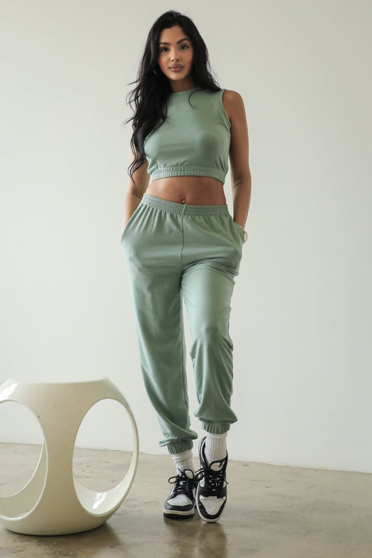 French Terry Tank Top & Joggers Set | Elastic Waist