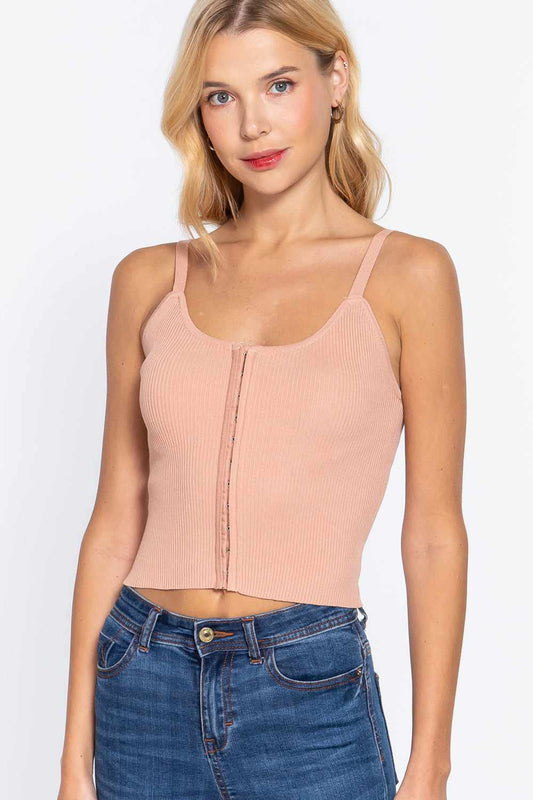 Front Closure Sweater Cami Top-Pearl Pink