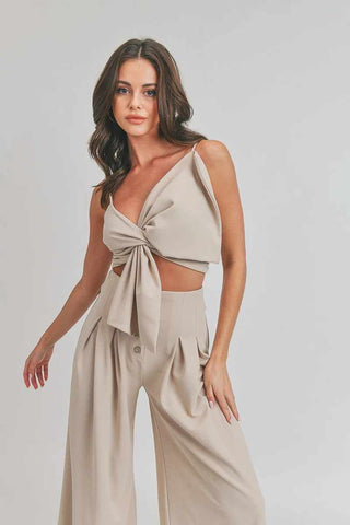 Front Detailed Crop Top-Oatmeal