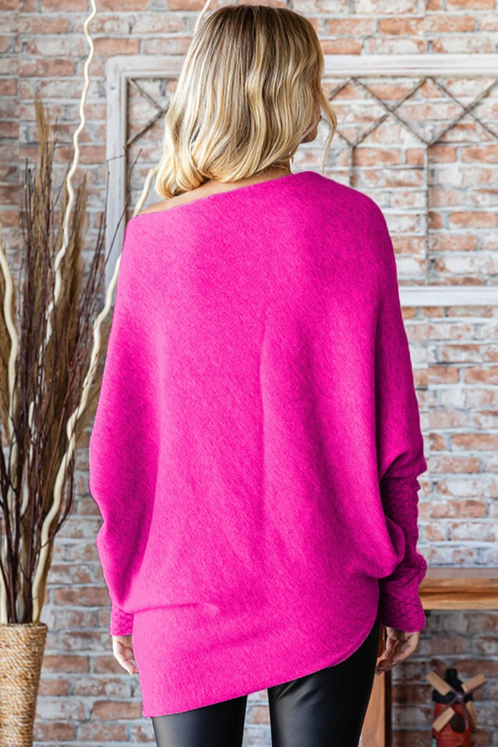 Fuchsia Asymmetrical Hem Dolman Sleeve Sweater | Chic Style