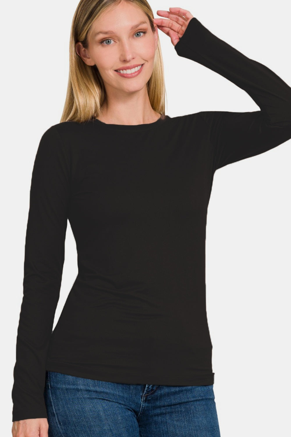 Full Size Brushed Microfiber Long Sleeve T-Shirt