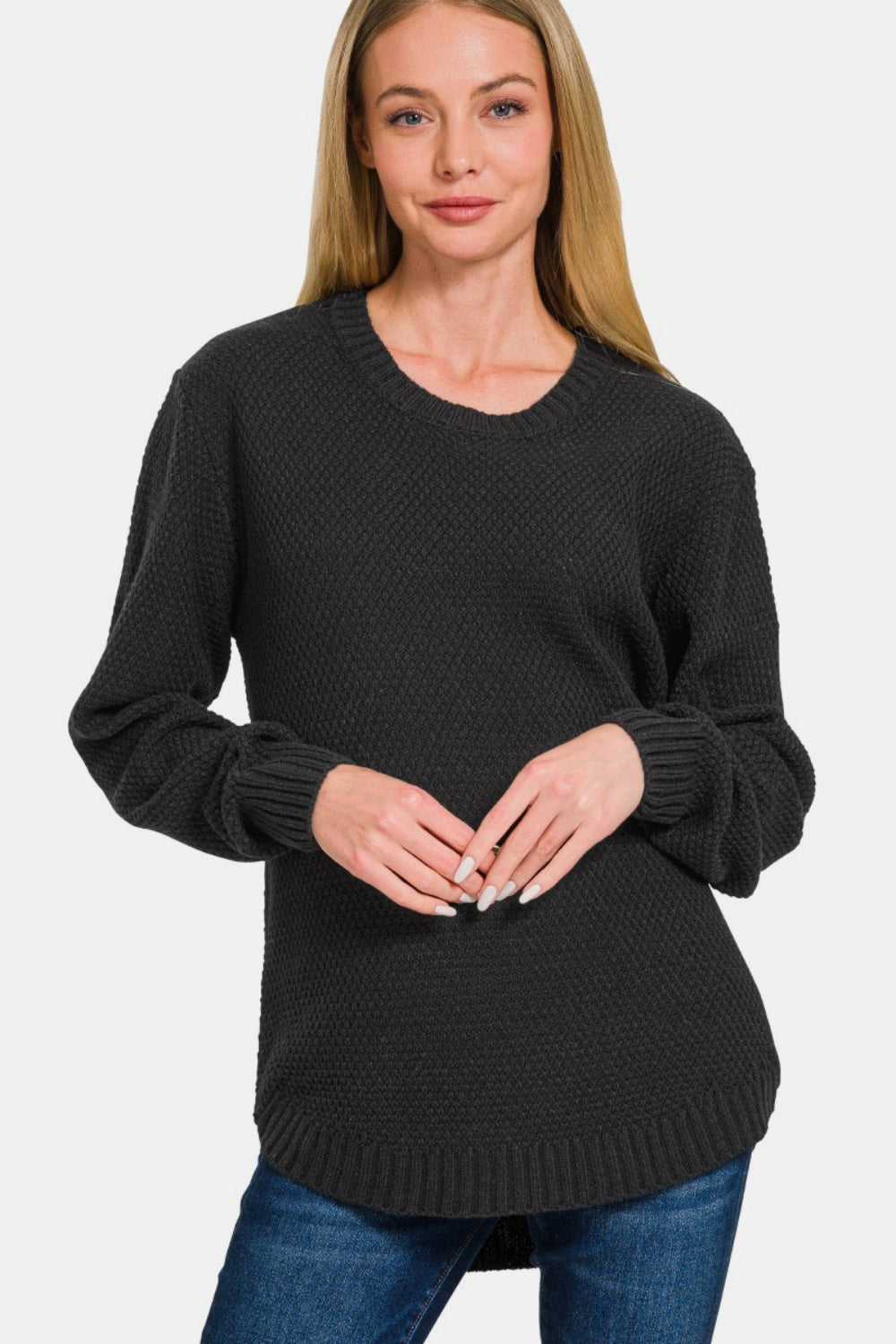 Full Size Round Neck Long Sleeve Sweater