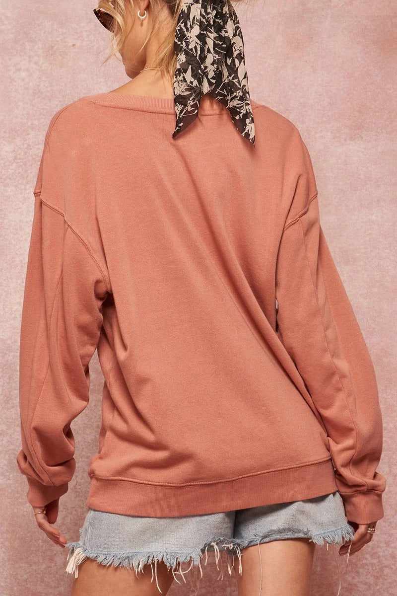 Garment Dyed French Terry Graphic Sweatshirt-Rose